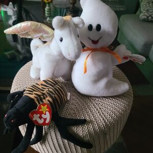TY Beanie Babies Ghost, Unicorn, and Spider Set
